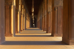 The stone pillar colonnade in Sultan ibn Tulun mosque in old Cai